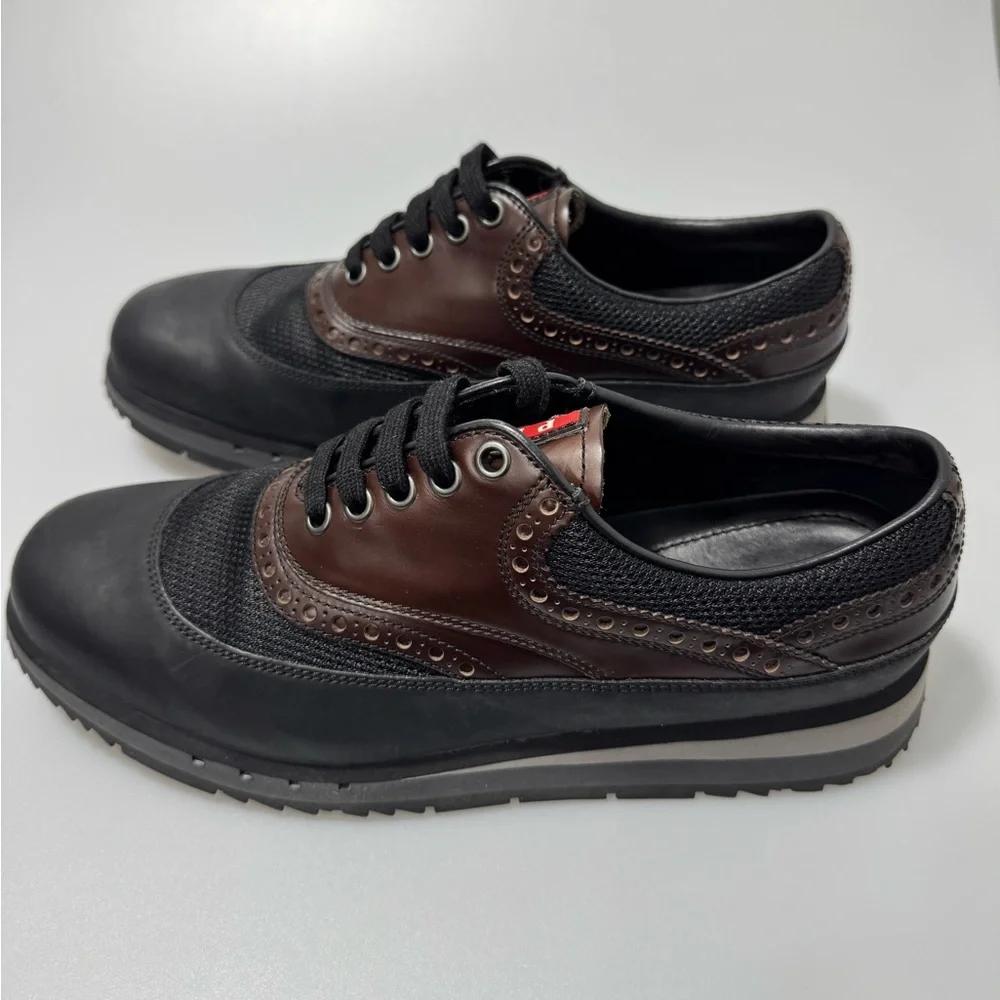 Prada Sport Leather Colorblack Derby Lace-Up Sneakers Brown Black UK 7.5/US 8.5 - Picture 2 of 8
